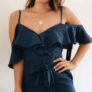 Lulus Navy Off The Shoulder Jumpsuit